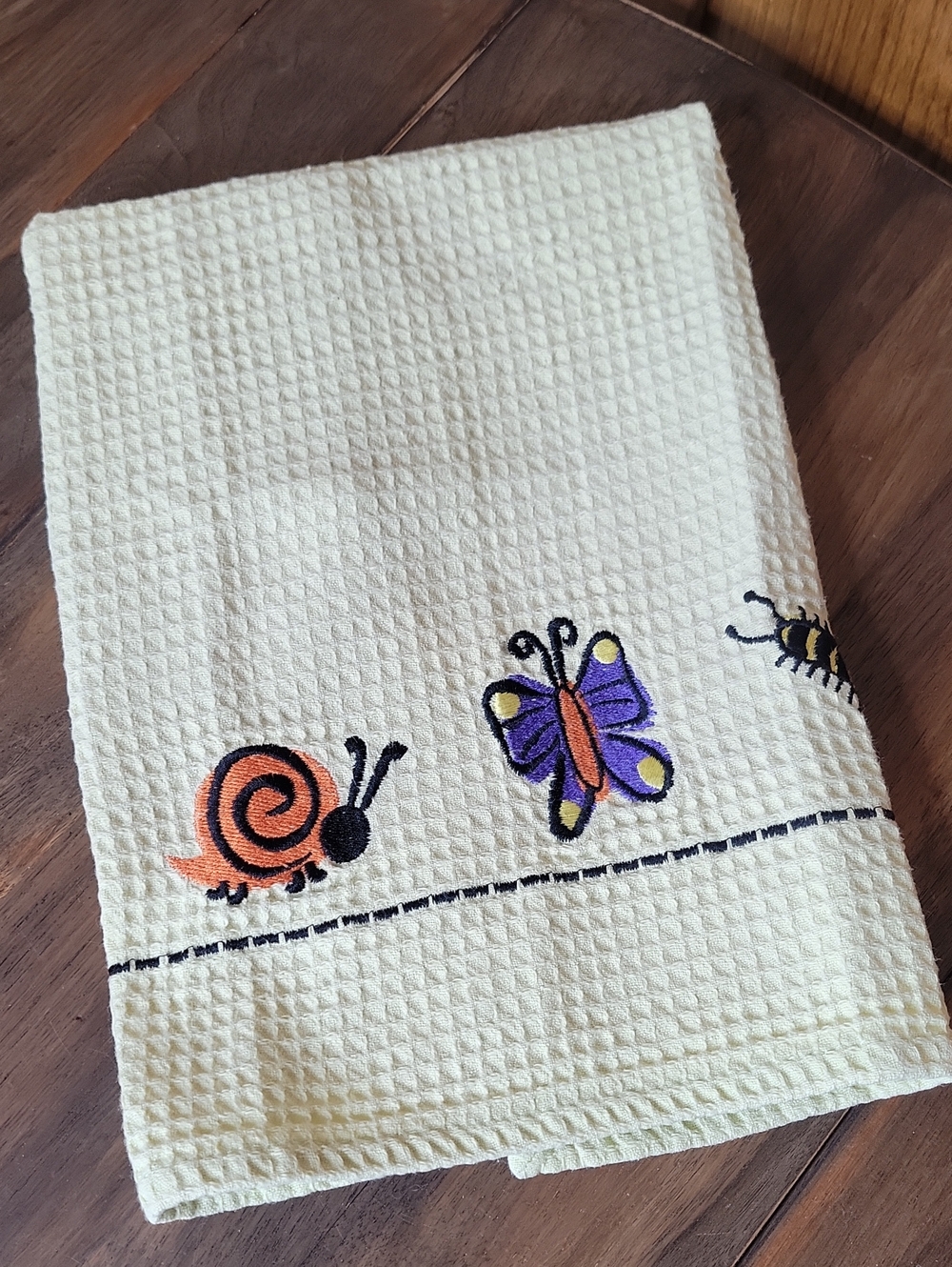 Waffle Weave Embroidered Insects Bug Kitchen Hand Towel